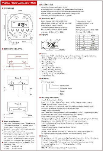 Digital LCD Power Weekly Programmable Timer Relay Switch CN101A DC12V 16Amp SPST - Picture 6 of 9