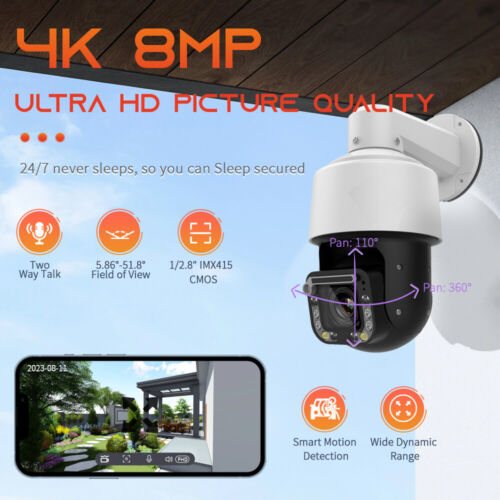4K 8MP 300X Zoom PTZ POE Security IP Camera with Wiper Speed Dome Auto Tracking - Picture 2 of 12