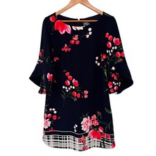 Vince Camuto Navy Floral Bell Sleeve Shift Dress Size 8  Womens knit