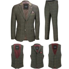 Men Tweed Check 3 Piece Suit Blazer Trouser Waistcoat Sold as Tailored Separates