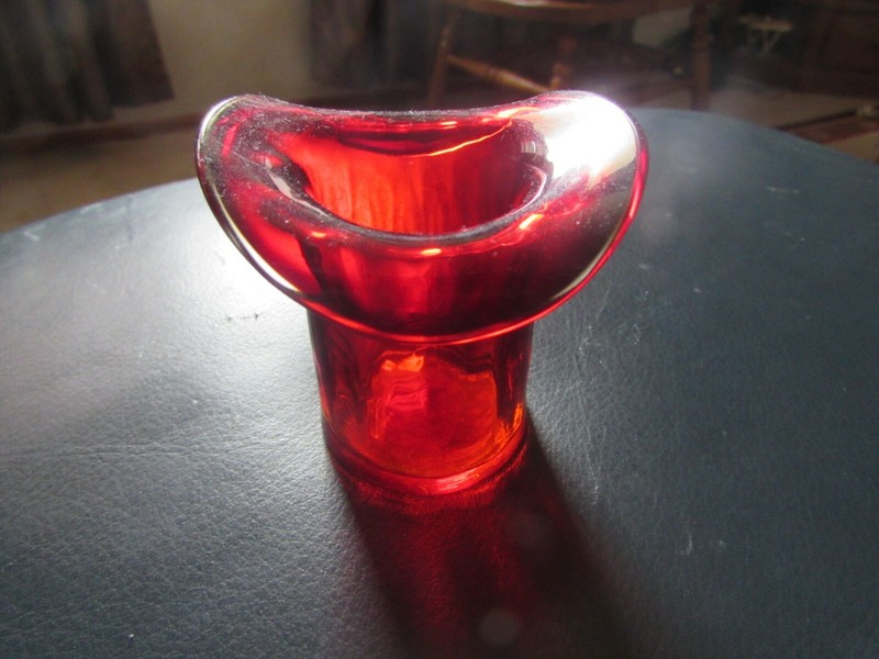 Ruby Red Amberina Glass Hat Toothpick Holder