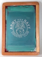 Vintage Used Wood Silk Screen Frame - Wall Art - Army Navy Country Club logo
