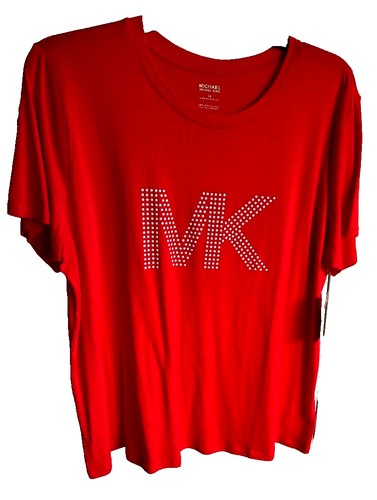NWT $88 Michael Kors MK Red With White Studded Logo T- Shirt/Top Plus size 1X - Picture 4 of 5