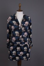 Ganni Multicolor Floral Long Sleeve V-Neck A-Line Short Tunic Dress Size XS