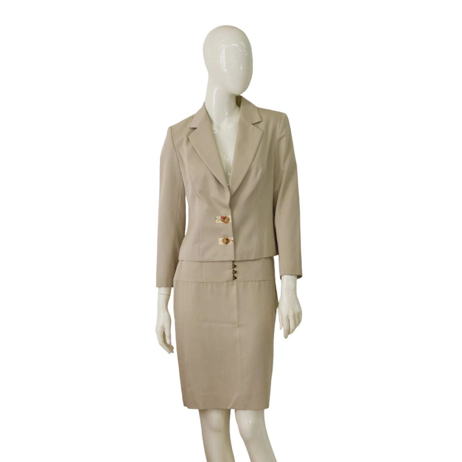 Ensemble veste ajustée beige Christian Dior et mini jupe courte costume taille Fr 40 UK 12