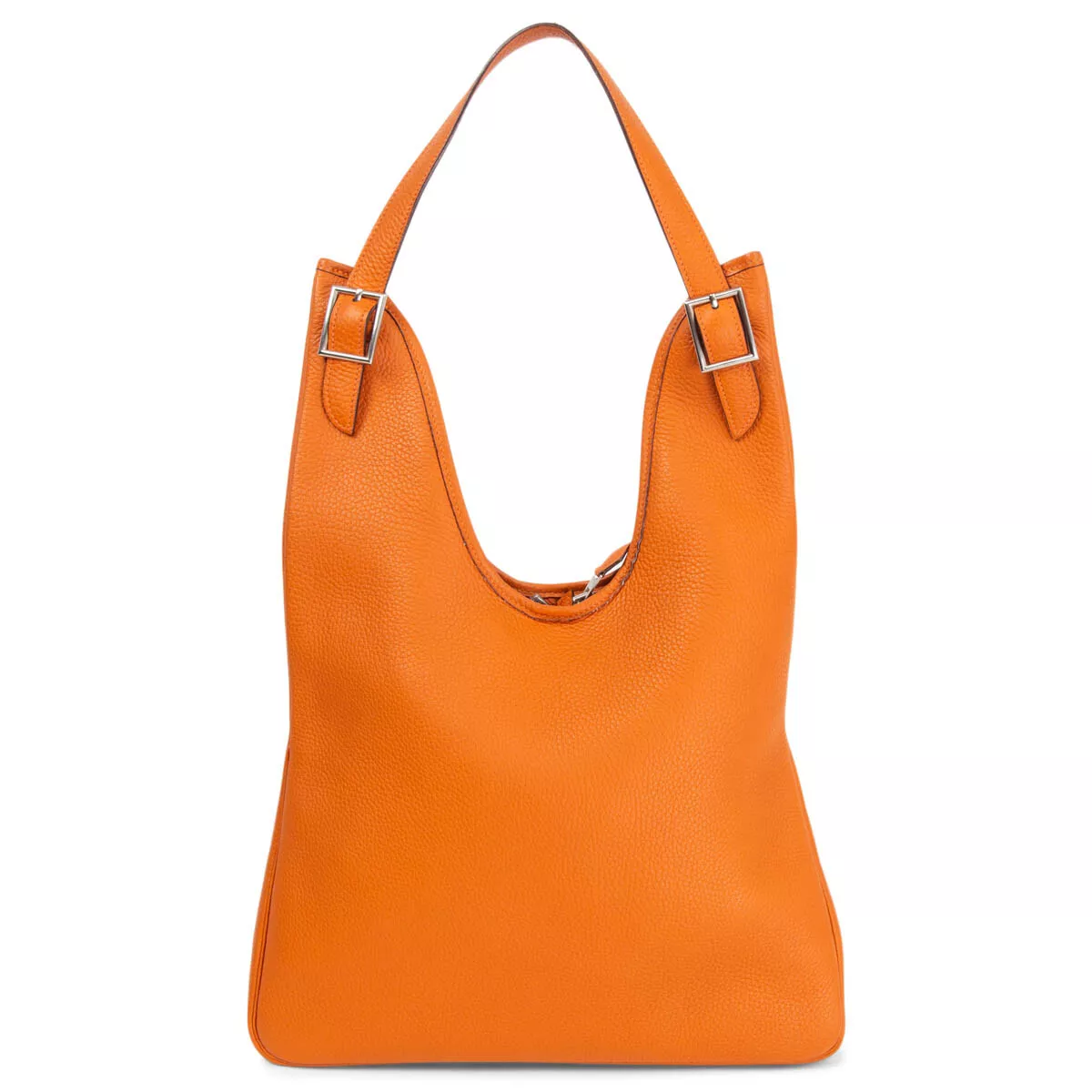 65095 auth HERMES orange Clemence leather MASSAI PM Hobo Bag