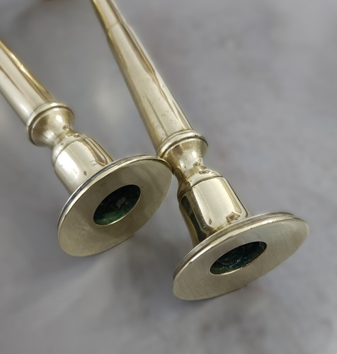 Pair c.1920s NASHUA BRASS Co. 13.5" ARTS & CRAFTS Turned Brass Candlesticks - Picture 11 of 13