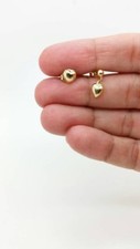 14k Yellow Solid Heart Stud and Dangled Earring Child