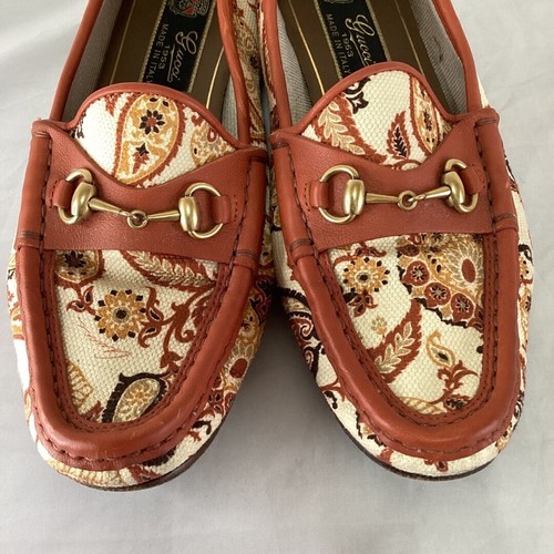 Used GUCCI Women's Loafers Horsebit Canvas Multicolor EU34.5 US4.5 Japan F/S - Picture 12 of 24
