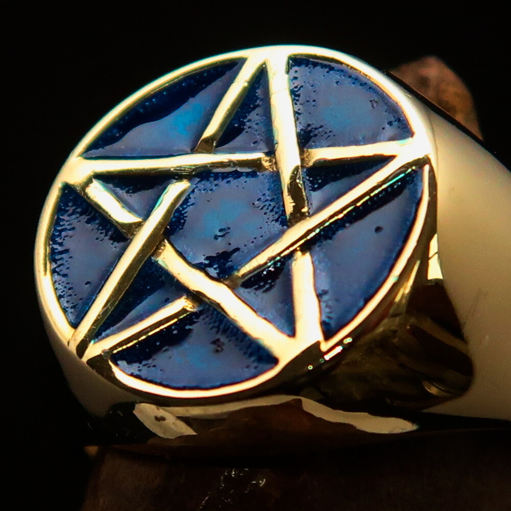 ANILLO PENTAGRAMA, ANILLO DE LATÓN PENTÁGONO, ANILLO ESTRELLA AZUL PENTÁCULO DE CINCO PUNTOS, TALLA 11