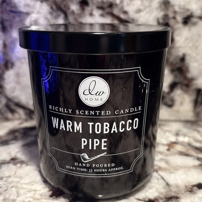 warm pipe tobacco candle DW Home WARM TOBACCO PIPE Candle 33 hrs burn time 9.7oz Single Wick Black  Top