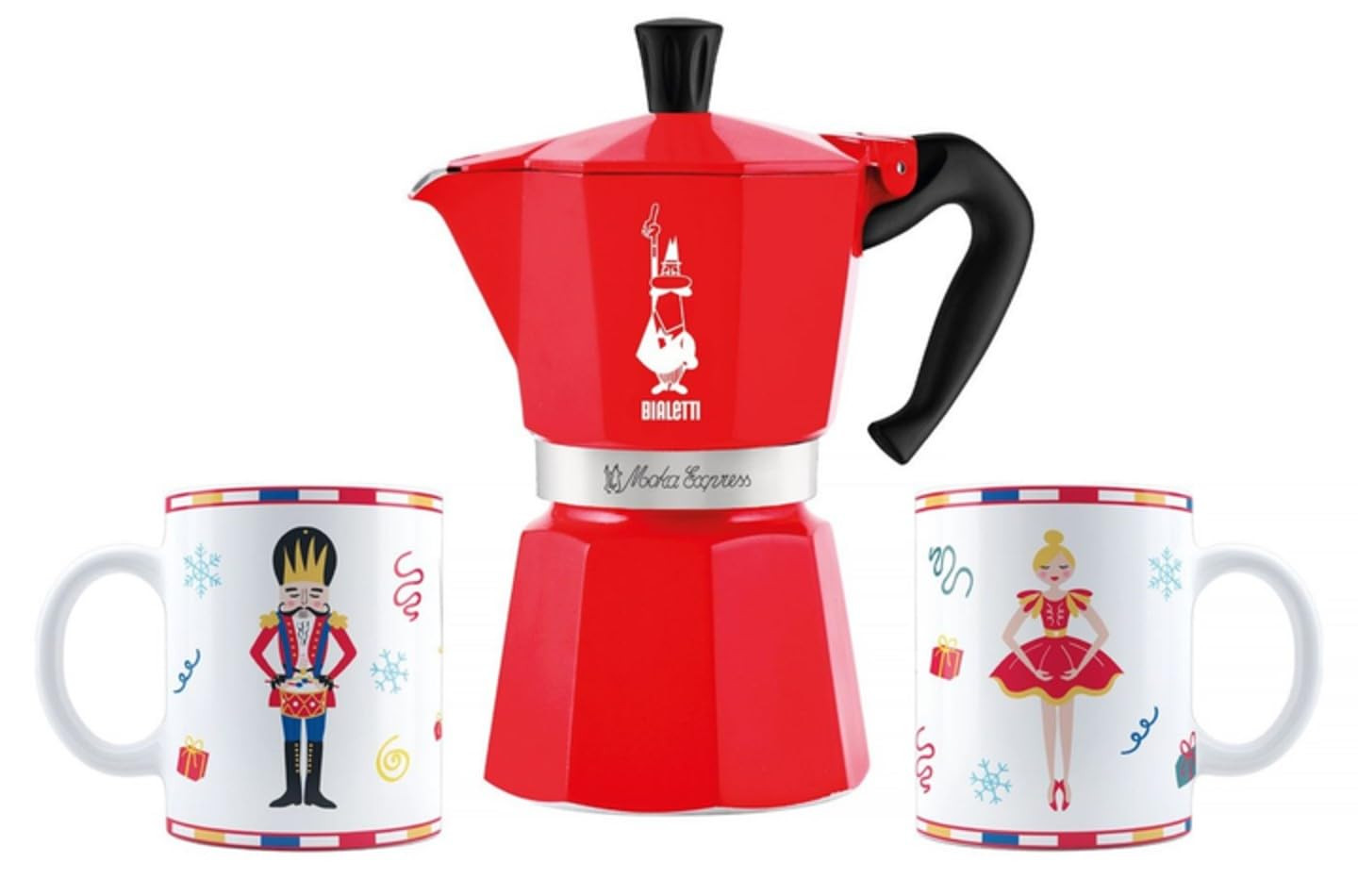 Moka Express Red Espresso Maker - 6 Cup, Classic Italian Design Bundle