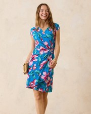 NWOT Tommy Bahama Clara Breezy Bouquet Faux-Wrap Dress Large Resort Coastal Blue