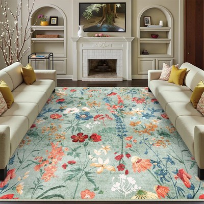 Grün Waschbarer Teppich Blumenmuster 200x300cm Blumen Boho Neutral Modern Rug...