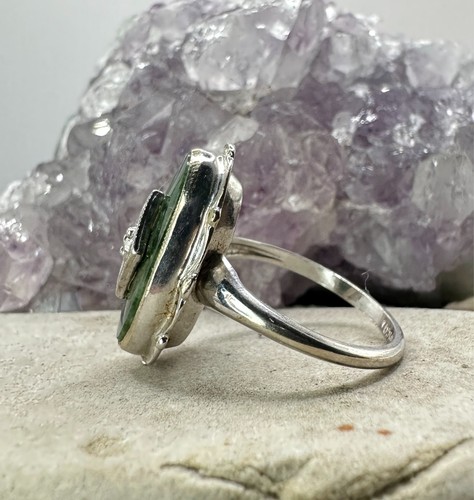 Anillo de jade vintage de oro blanco de 10k talla 5 decoración joyería inmobiliaria - Imagen 3 de 4