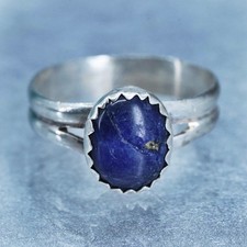 Size 7.25, southwestern Sterling 925 silver band ring with oval lapis lazuli
