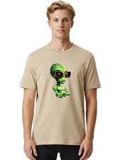 Alien-Wearing-Sunglasses Mens Graphic Tee, 100% Cotton, Casual Summer Wear