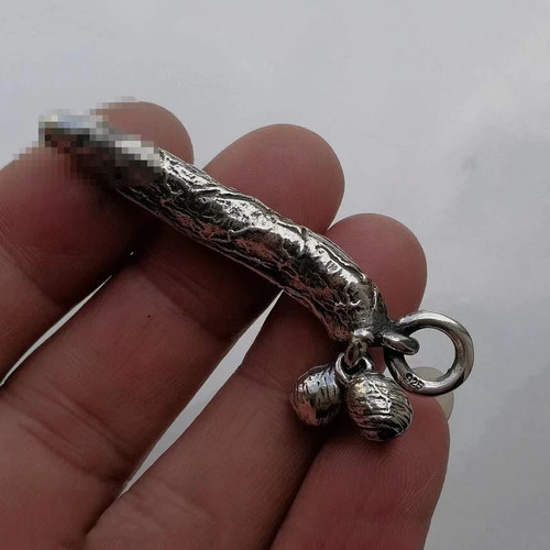 Vintage Silver Solid Penis Pendant, Alternative Personalized Creative Pendant - Picture 5 of 6
