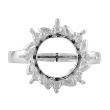 Solitaire 9MM Round Shape Semi Mount Halo Women Ring 925 Sterling Silver