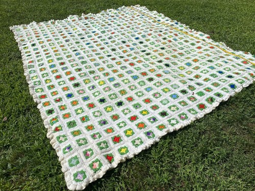 Handmade Crochet Blanket Afghan Colorful Boho Granny Throw Large 92 x 78 VTG GC