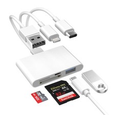 4-in-1 SD Card Reader for iPhone iPad Mac, USB-C Lightning USB 3.0 OTG Adapte...