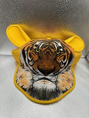 Vintage Tiger Face Hat Cap Snap Back Yellow Mesh Trucker Animal Ears Sonoma 90s