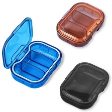 3 Pack Travel Mini Pill Organizer, 3 Compartments Black, Blue, Orange
