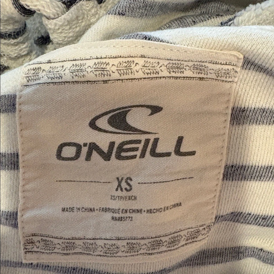 O'Neill 女式条纹毛圈布套衫连帽衫 XS 白色海军蓝超大款 — 第 2/4 张图片