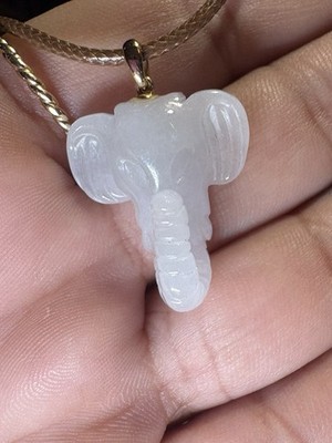 10k Yellow Gold  White Jade Elephant Head Pendant 3.80G 28.1mm 1.5mmB