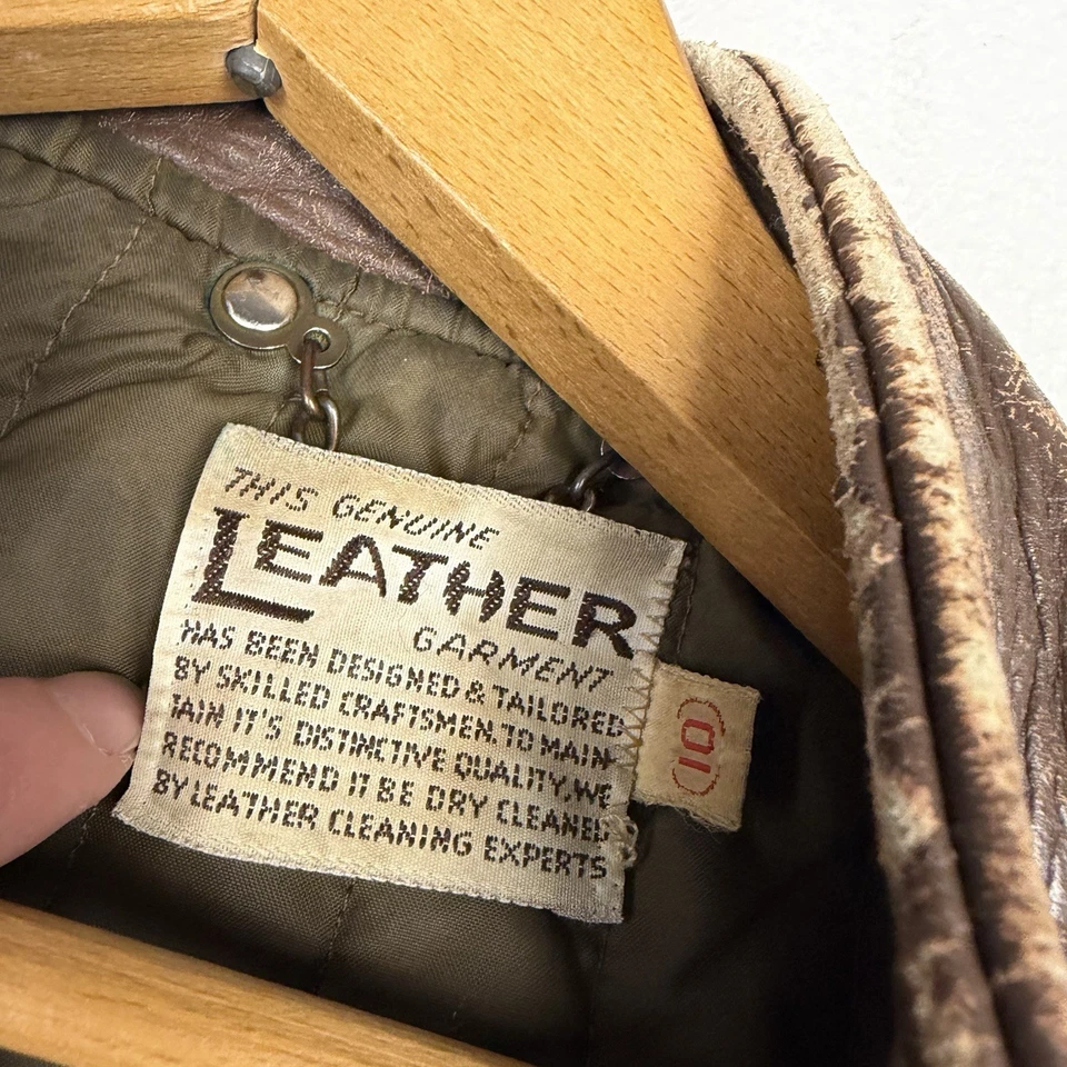 Chaqueta De Colección Años 60-70 Café Racer Cuero Talla 10 Marrón Envejecido Motociclista Leer Foto 3 de 4