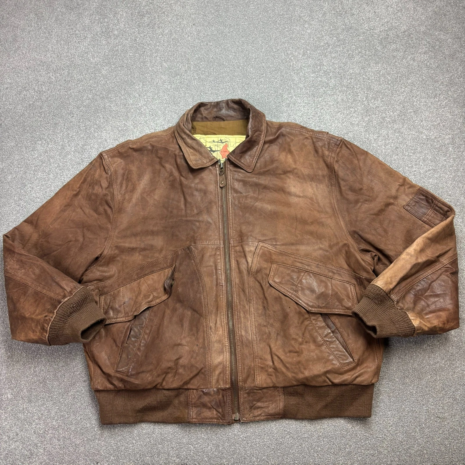 Leather Flying Jacket Adult X Large Brown Aviator Military Flight Bomber Men*