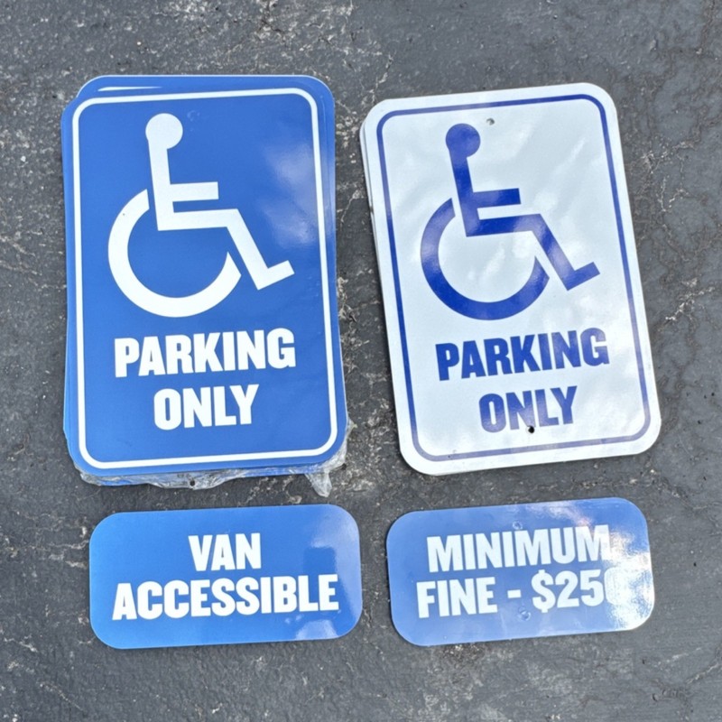 Handicap Parking Only Sign Set w/ Van Accessible Plaque & Minimum Fine $250