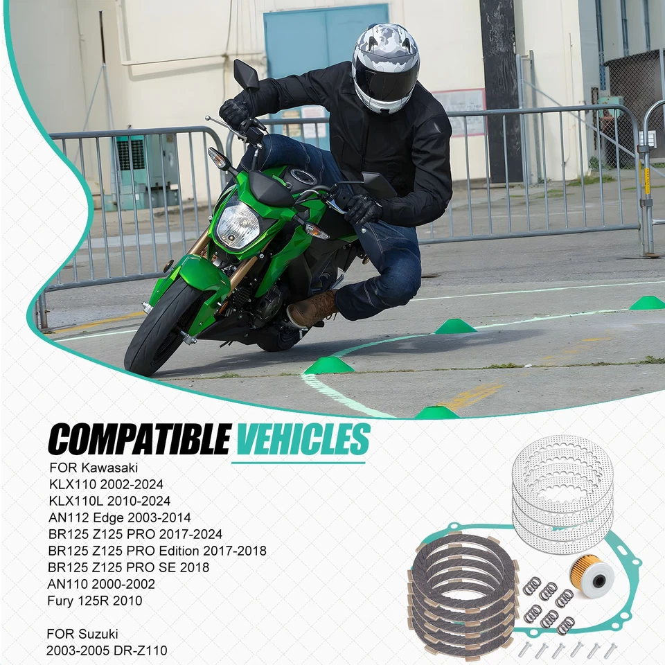 Kit de placas de acero de fricción de embrague de alta resistencia para Kawasaki KLX110 KLX110L Z125 Pro Foto 3 de 4