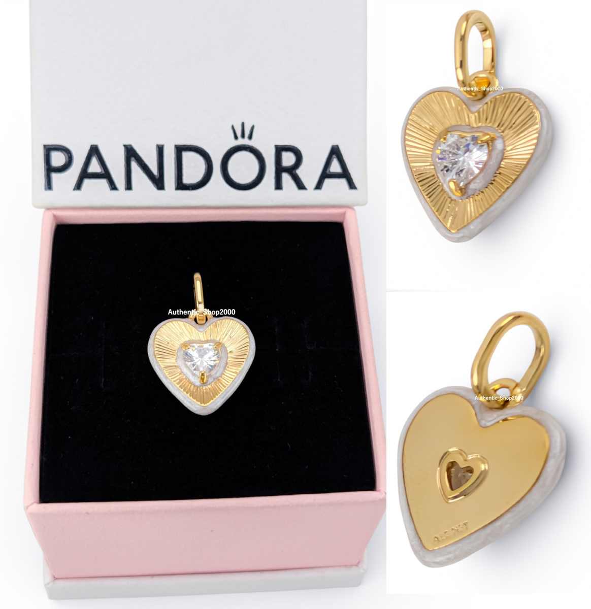 New 100% Authentic PANDORA 14k Gold Glow with Love White Heart
