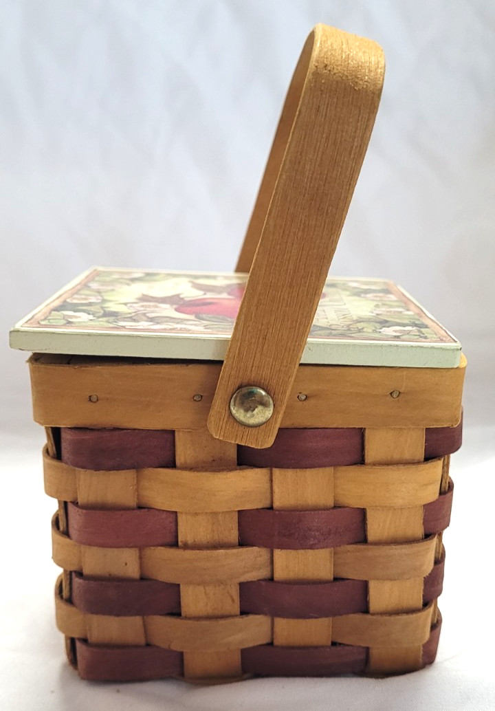 Woven Wood Basket Box Apple Blossom Ceramic Cover Farmhouse Decor Vintage