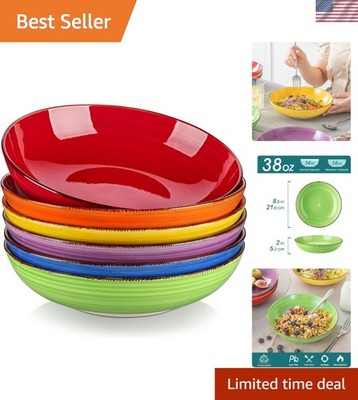 Ceramic Pasta Bowls Set of 6 Shallow Serving Bowls for Pasta Salad Soup
