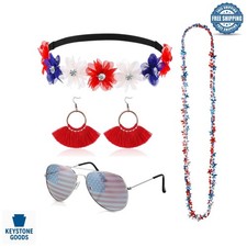 4th of July Women's Accessories Set Patriotic Headband, Sunglasses, Necklac...
