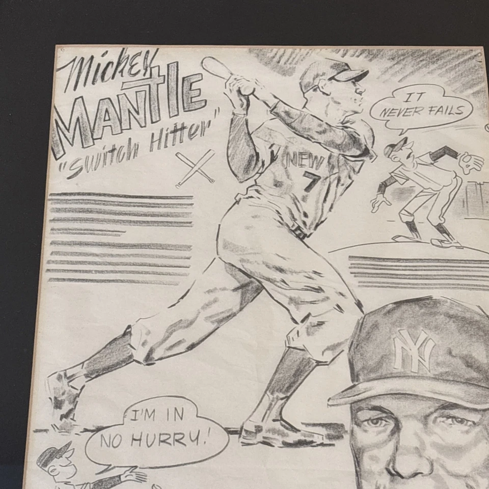 Mickey Mantle New York Yankees Framed Charcoal Art Drawing Switch Hitter 12x14.5 - Image 4 of 4
