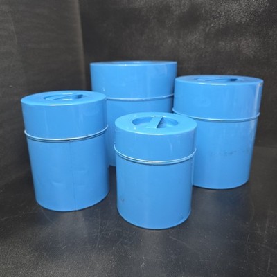 Vtg Counterpoint Nesting Blue Solid Metal Tin Canisters *Blue Ribbon Geese Deco