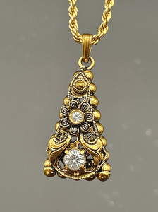Authentic Vintage Pendant 22ct Gold Plated Rhinestone Diamante Necklace Chain zz