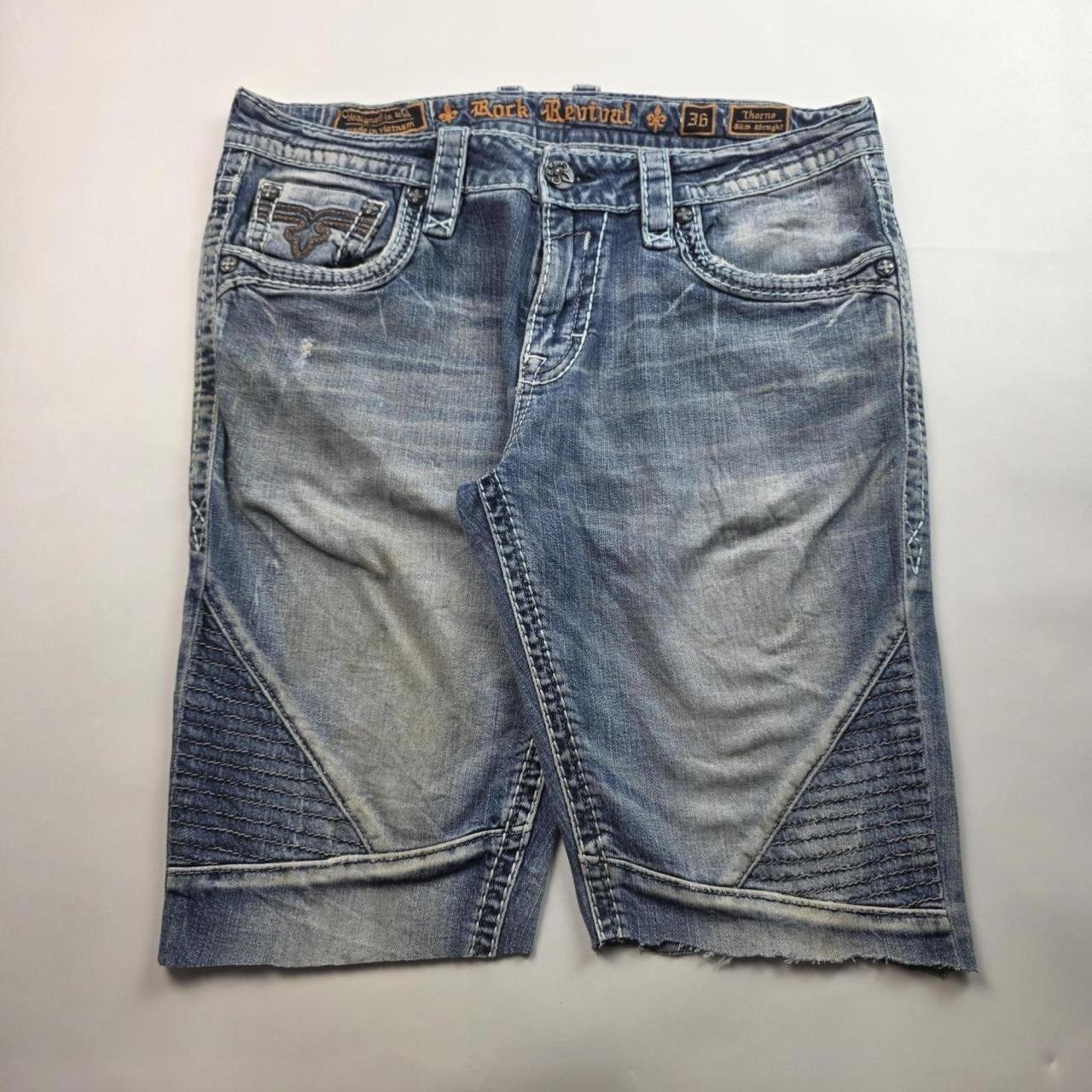 3418 Rock Revival Cut Offs Y2K Straight Jorts Blue W36 Streetwear Skater Grunge image 5