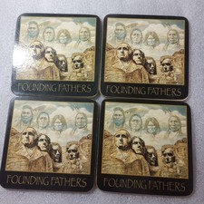 Vintage David Behrens Founding Fathers Cardboard & Cork Coasters Set Of 4