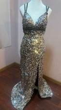 Size 6 Silver Sequin Formal Gown Glam, Sparkly Red Carpet Ready