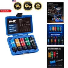 Impact Socket Set 5pc 1/2 Drive Metric SAE Thin Wall Lug Nut Removal Kit