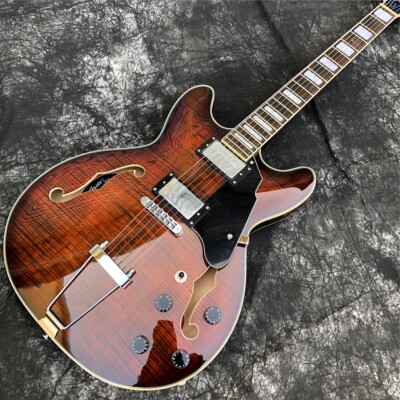 Grote Brown Flame Maple Jazz Electric Guitar Semi Hollow F holes