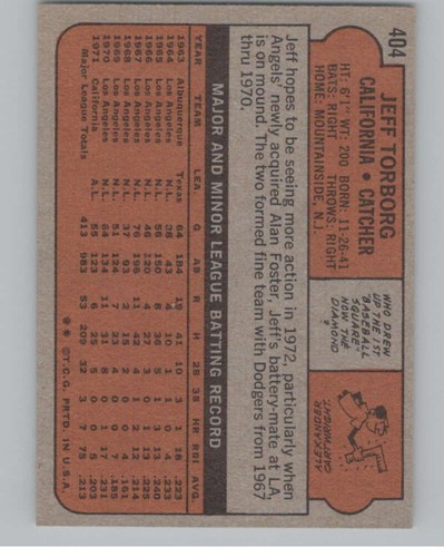 1972 Topps #404 Jeff Torborg California Angels V101444 - Picture 2 of 3
