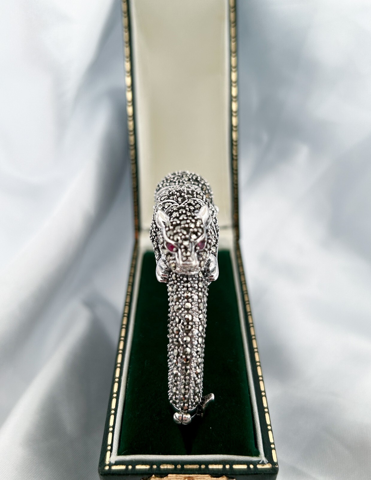 Solid Silver Panther Bangle Bracelet With Marcasi… - image 6