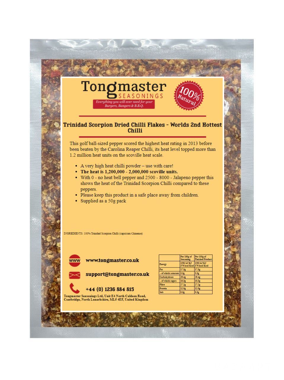 Dried Trinidad Scorpion Chilli Flakes - 50g