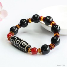 14mm Nine Eye Dzi Bead Bracelet Agate Chalcedony Tibetan Style Jewelry
