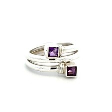 Sterling Silver Square Shaped Amethyst Ring Stones 4x4mm 